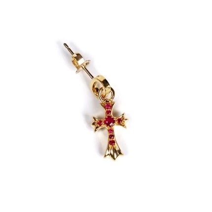 CH 22K Gold Baby Cross Charm Earrings With Rubies