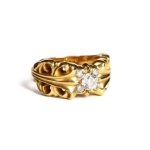 CH 22K Gold Double Floral Ring With 5 Diamonds