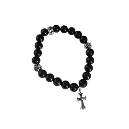 Chrome Hearts Black Bead Cross Charm Bracelet