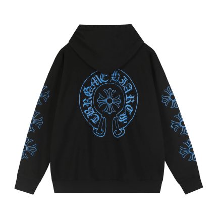 Chrome Hearts Black Blue Floral Cross Zip Up Hoodie