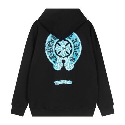 Chrome Hearts Black Blue Horseshoe Logo Hoodie