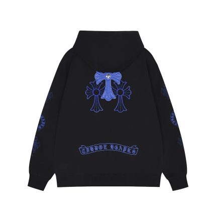 Chrome Hearts Black Blue Triple Cross Zip-Up Hoodie