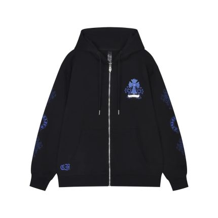 Chrome Hearts Black Blue Triple Cross Zip-Up Hoodie