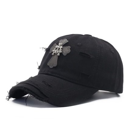 Chrome Hearts Black Cross Distressed Baseball Cap