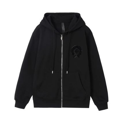 Chrome Hearts Black Crystal Medallion Zip-Up Hoodie