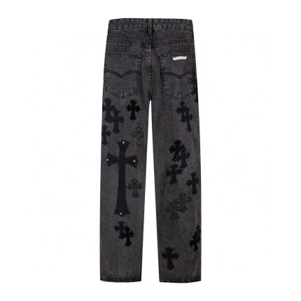 Chrome Hearts Black Denim Cross Patch Jeans