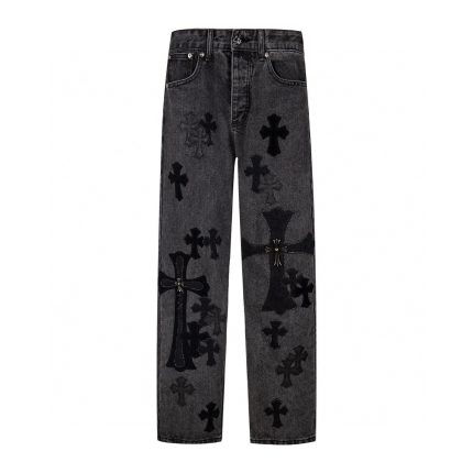 Chrome Hearts Black Denim Cross Patch Jeans
