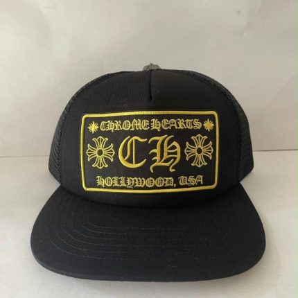 Chrome Hearts Black Gold Hollywood Patch Trucker Hat