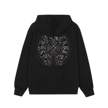 Chrome Hearts Black Multicolor Rhinestone Zip Up Hoodie