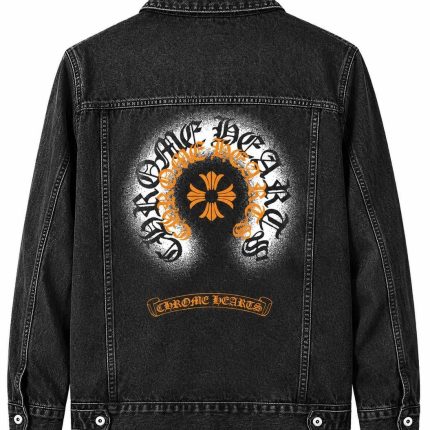 Chrome Hearts Black Orange Logo Denim Jacket