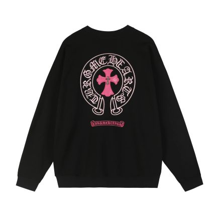 Chrome Hearts Black Pink Horseshoe Cross Crewneck Sweatshirt