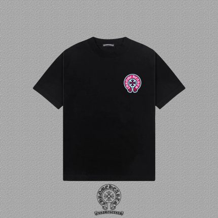 Chrome Hearts Black Pink Horseshoe Cross Graphic T-Shirt