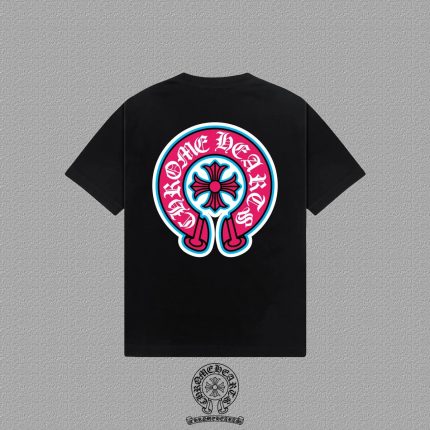 Chrome Hearts Black Pink Horseshoe Cross Graphic T-Shirt