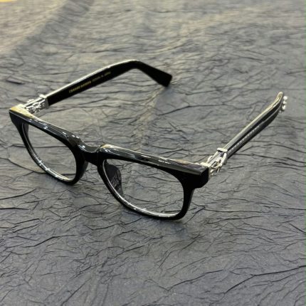 Chrome Hearts Black Rectangular Floral Cross Glasses