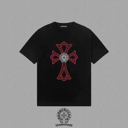 Chrome Hearts Black Red Outline Cross T-Shirt