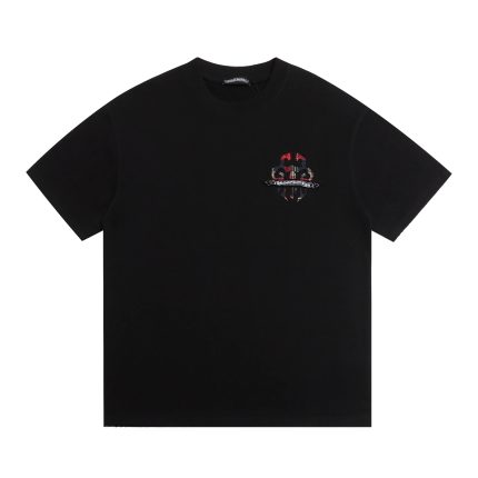 Chrome Hearts Black Red Plaid Cross Graphic T-Shirt