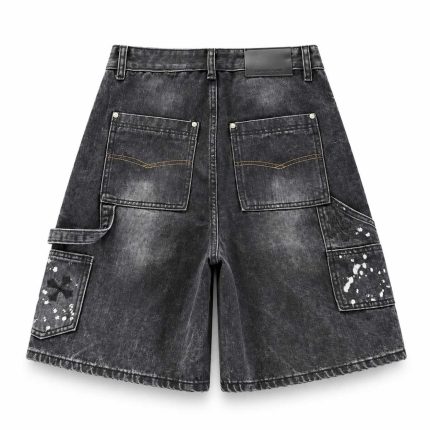 Chrome Hearts Black Splatter Cross Denim Shorts