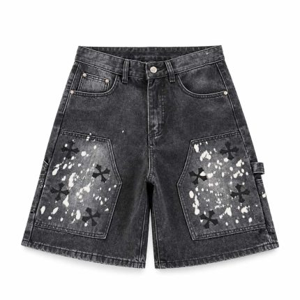 Chrome Hearts Black Splatter Cross Denim Shorts