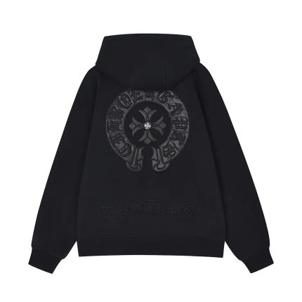 Chrome Hearts Black Tonal Horseshoe Cross Zip-Up Hoodie