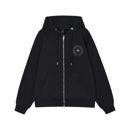 Chrome Hearts Black Tonal Horseshoe Cross Zip-Up Hoodie