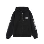 Chrome Hearts Black White Logo Sleeve Zip-Up Hoodie