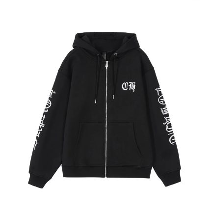 Chrome Hearts Black White Logo Sleeve Zip-Up Hoodie