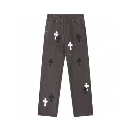 Chrome Hearts Black and White Cross Patch Grey Jeans