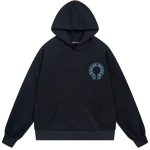 Chrome Hearts Blue Cross Horseshoe Logo Black Hoodie