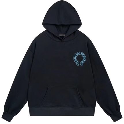 Chrome Hearts Blue Cross Horseshoe Logo Black Hoodie