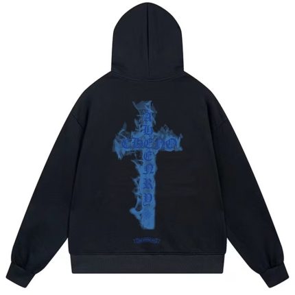 Chrome Hearts Blue Flame Cross Black Hoodie