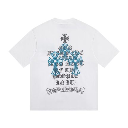 Chrome Hearts Blue Floral Cross T-Shirt White
