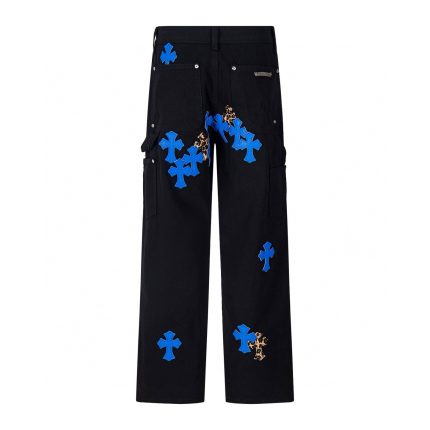 Chrome Hearts Blue Leopard Cross Patch Carpenter Pants