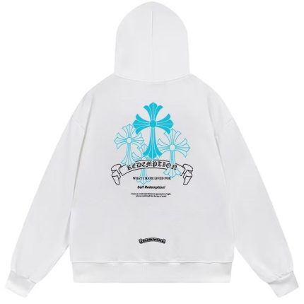 Chrome Hearts Blue Triple Cross Hoodie White