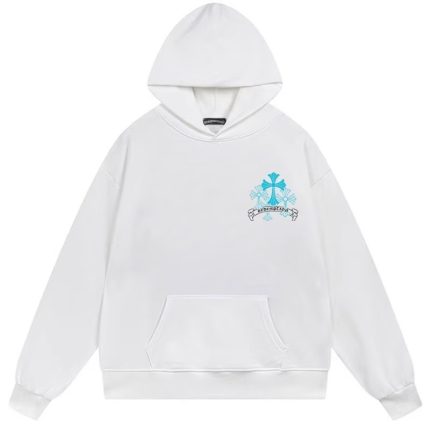 Chrome Hearts Blue Triple Cross Hoodie White
