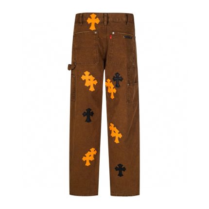 Chrome Hearts Brown Cross Patchwork Jeans