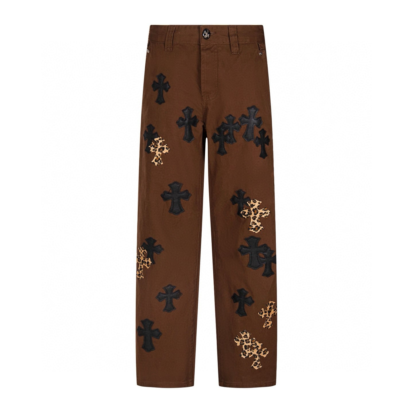 Chrome Hearts Brown Leopard Cross Patch Jeans Chrome Hearts Brown Leopard Cross Patch Jeans