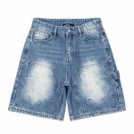 Chrome Hearts Cross Patch Blue Denim Carpenter Shorts