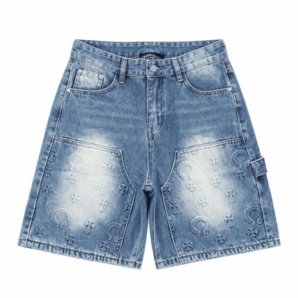 Chrome Hearts Cross Patch Blue Denim Carpenter Shorts