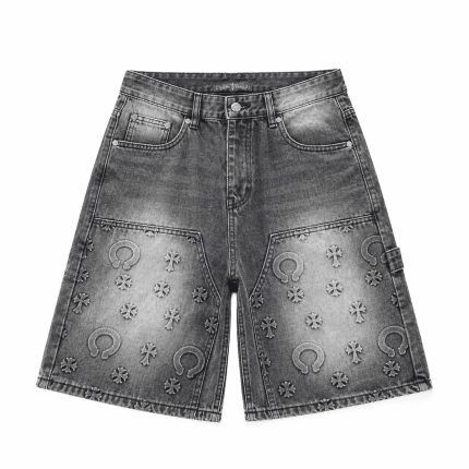Chrome Hearts Cross Patch Washed Black Denim Shorts