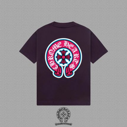 Chrome Hearts Dark Purple Pink Horseshoe Graphic T-Shirt