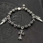 Chrome Hearts Floral Bead Cross Dagger Charm Bracelet