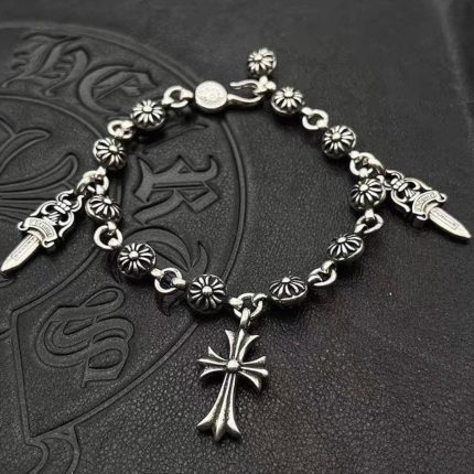 Chrome Hearts Floral Bead Cross Dagger Charm Bracelet