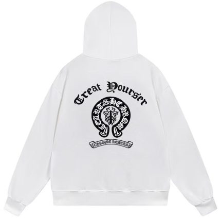 Chrome Hearts Gothic Horseshoe Logo White Hoodie