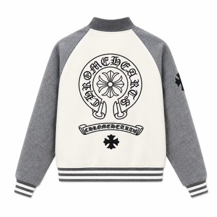 Chrome Hearts Grey & White Wool Varsity Jacket