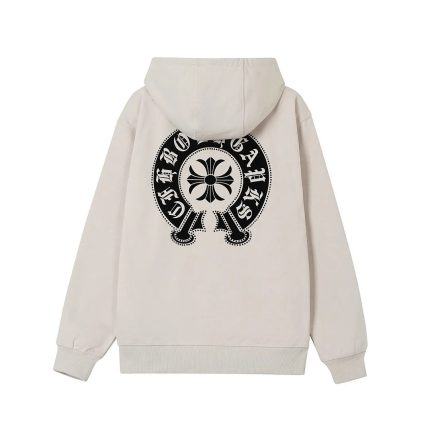 Chrome Hearts Ivory Black Horseshoe Logo Zip-Up Hoodie