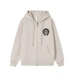 Chrome Hearts Ivory Black Horseshoe Logo Zip-Up Hoodie