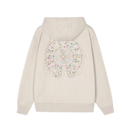 Chrome Hearts Ivory Rhinestone Cross Zip-Up Hoodie