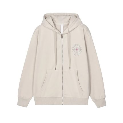 Chrome Hearts Ivory Rhinestone Cross Zip-Up Hoodie