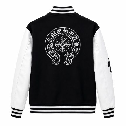 Chrome Hearts Jacket Black & White Leather Sleeve Varsity