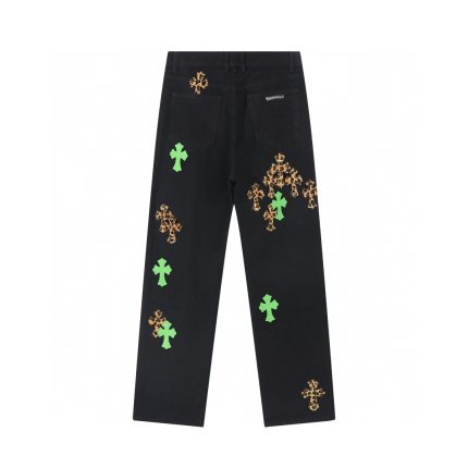 Chrome Hearts Leopard and Green Cross Patch Jeans